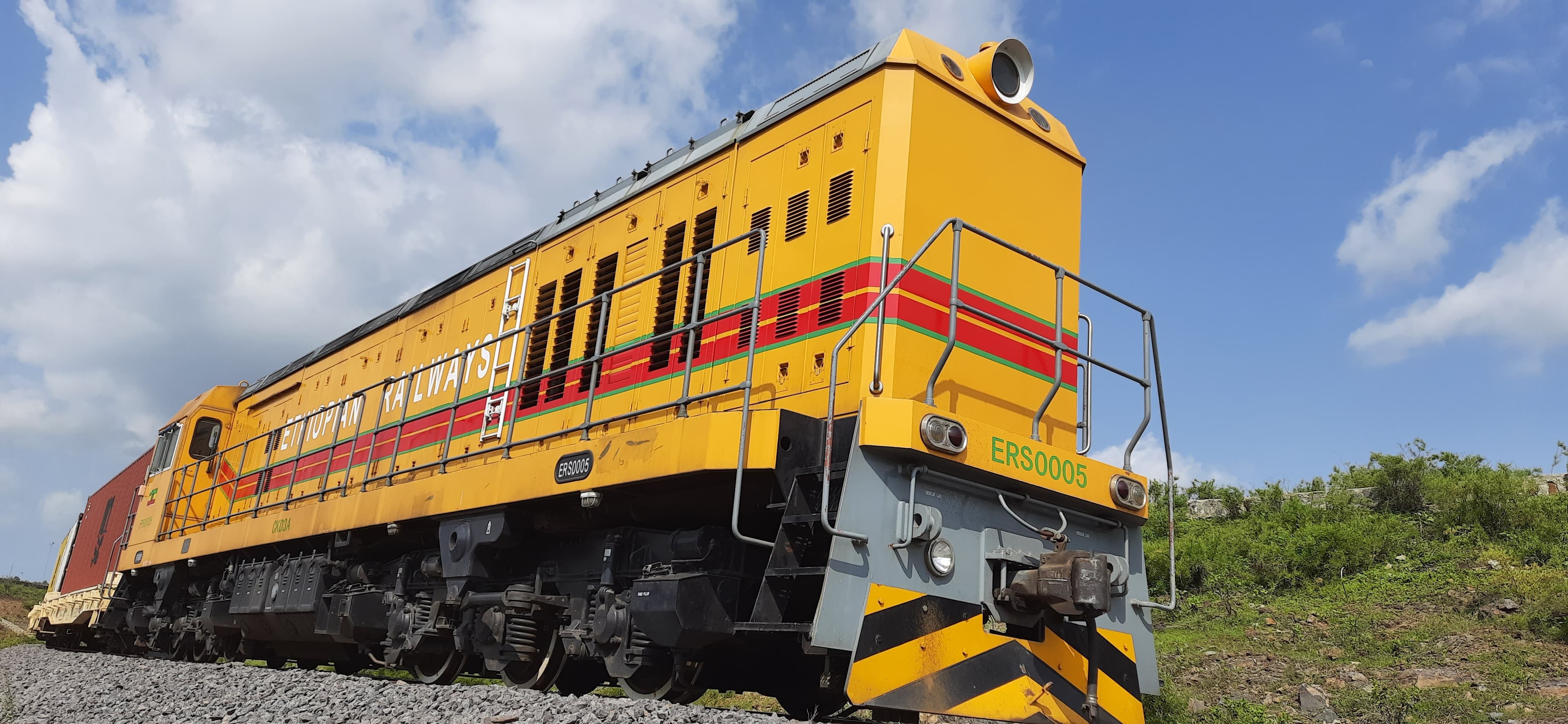 Ethiopian railway locomotive on a freight route.